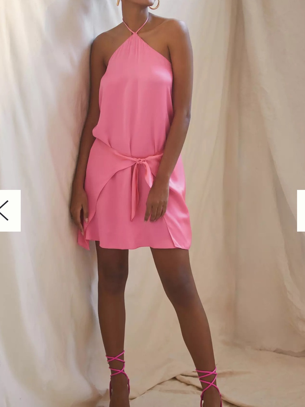 NWT Amanda Uprichard Marrone Silk Halter Mini Dress Pink Rose Ribbon Sz M - Picture 2 of 13